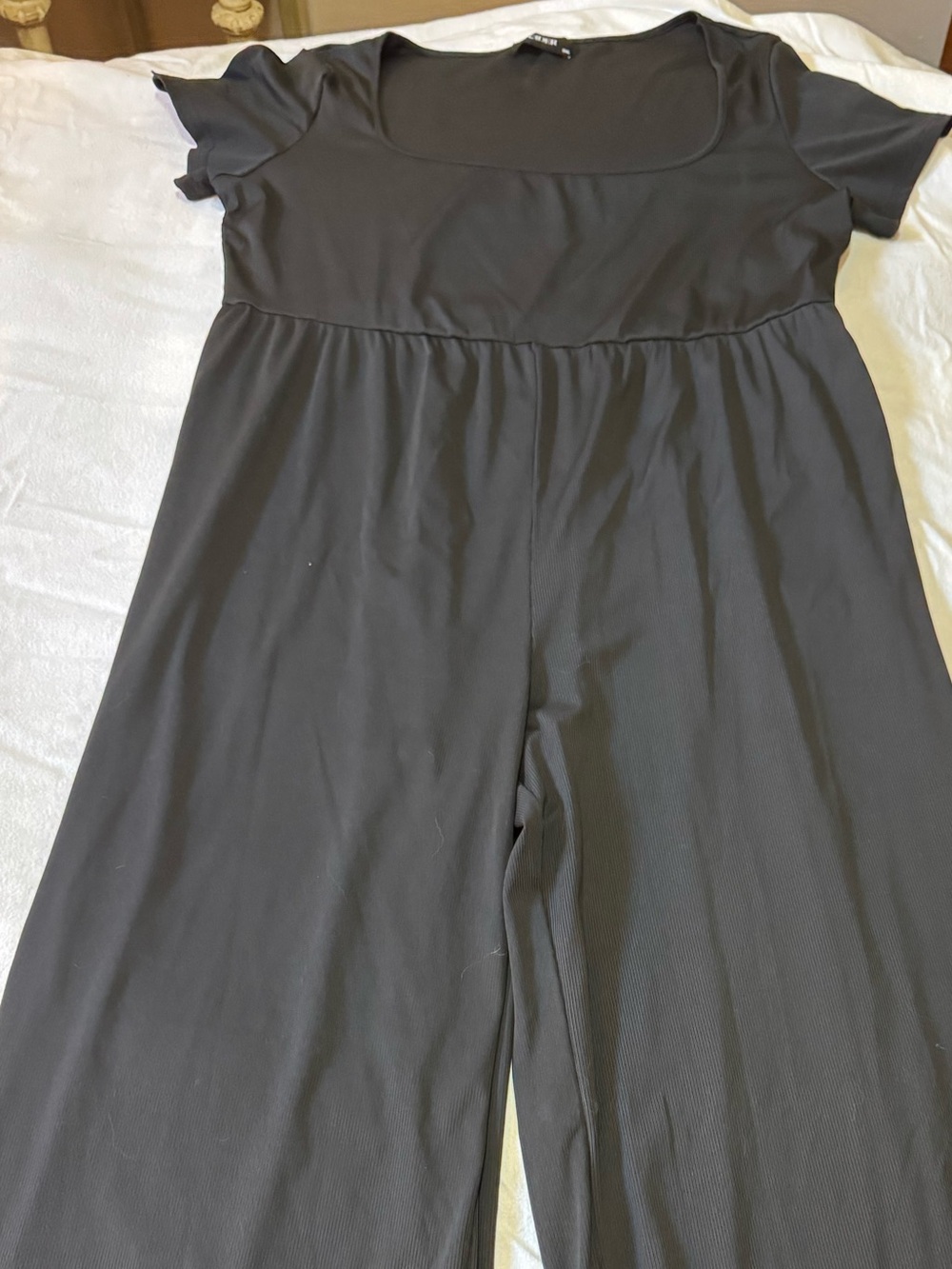 CIDER Women’s 3XL Black Ribbed Square Neck Wide Leg Jumpsuit Plus